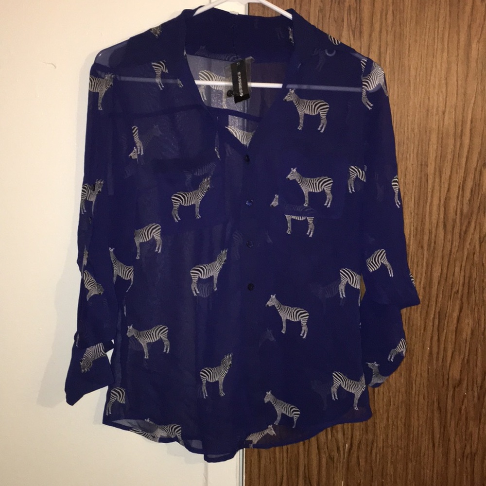 But town down navy blue zebra pattern blouse